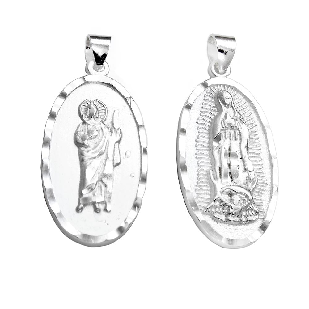 Lady of Guadalupe-ST. Jude Double Side Oval Medal Silver Pendant