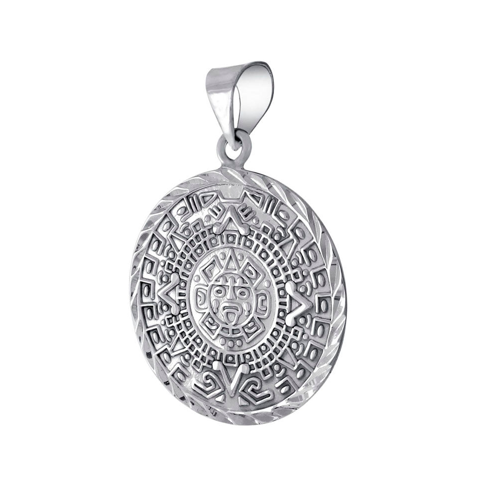 Diamond Cut Aztec Calendar Medal Pendant