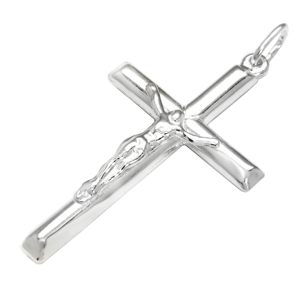 Italian Sterling Silver Round Tube Crucifix Cross Pendant