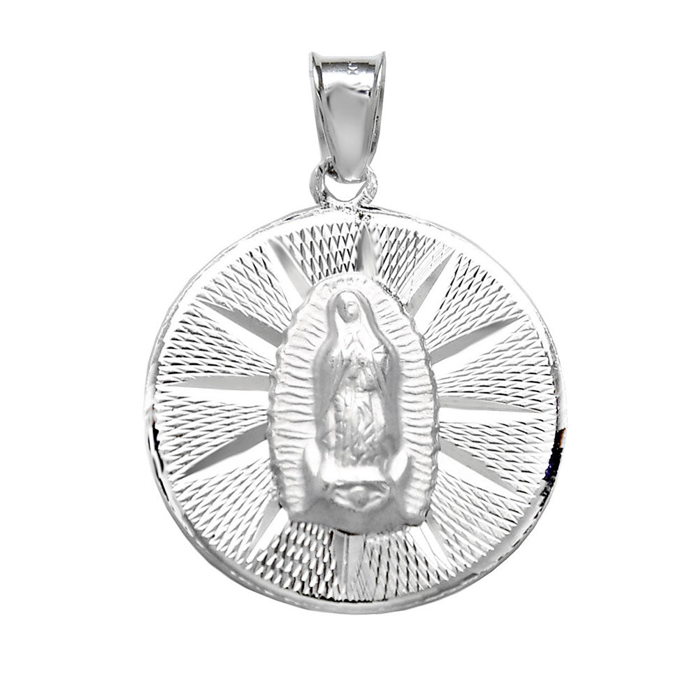 Sterling Silver Sacred Heart Lady of Guadalupe Double Side Medal Pendant