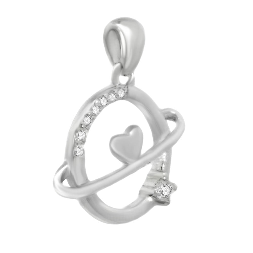 Planet with Heart Sterling Silver Rhodium Pendant