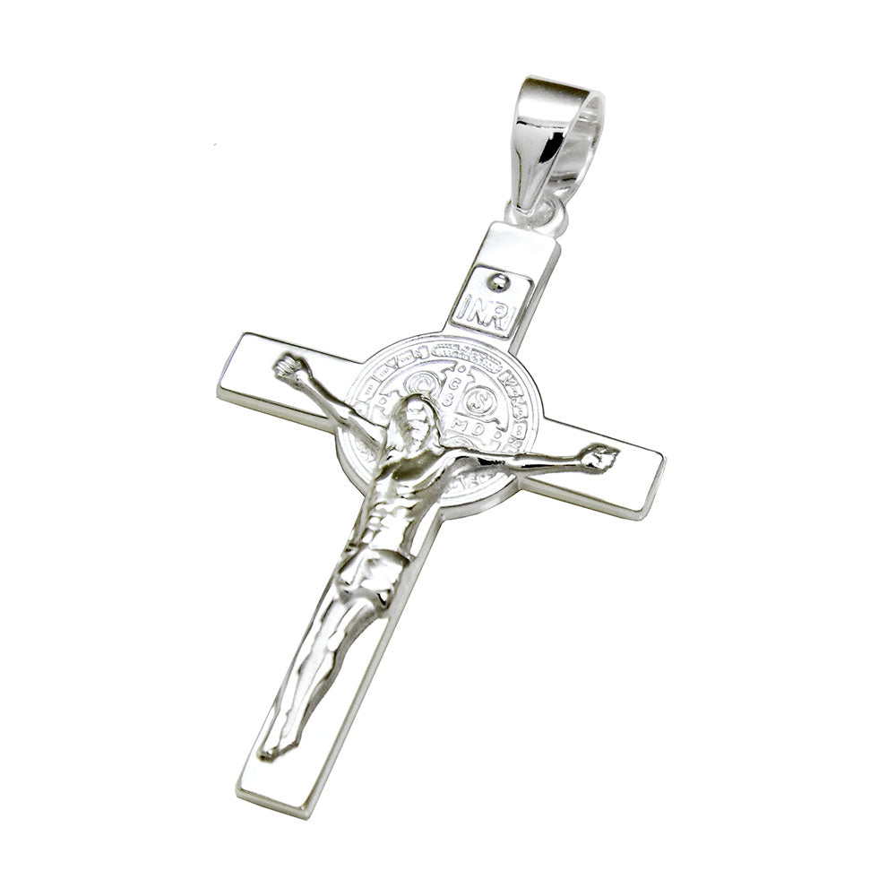 Sterling Silver High Polished San Benito Crucifix Cross Pendant