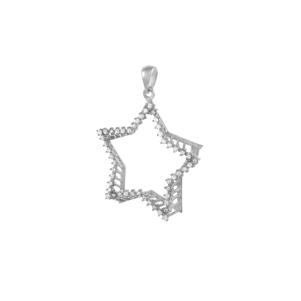 Cutout Star CZ Sterling Silver Rhodium Pendant