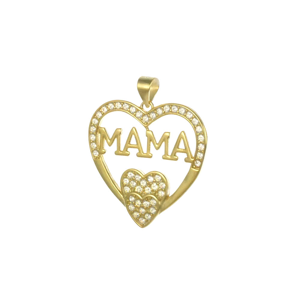 MAMA CZ Heart Sterling Silver Gold Plated Pendant