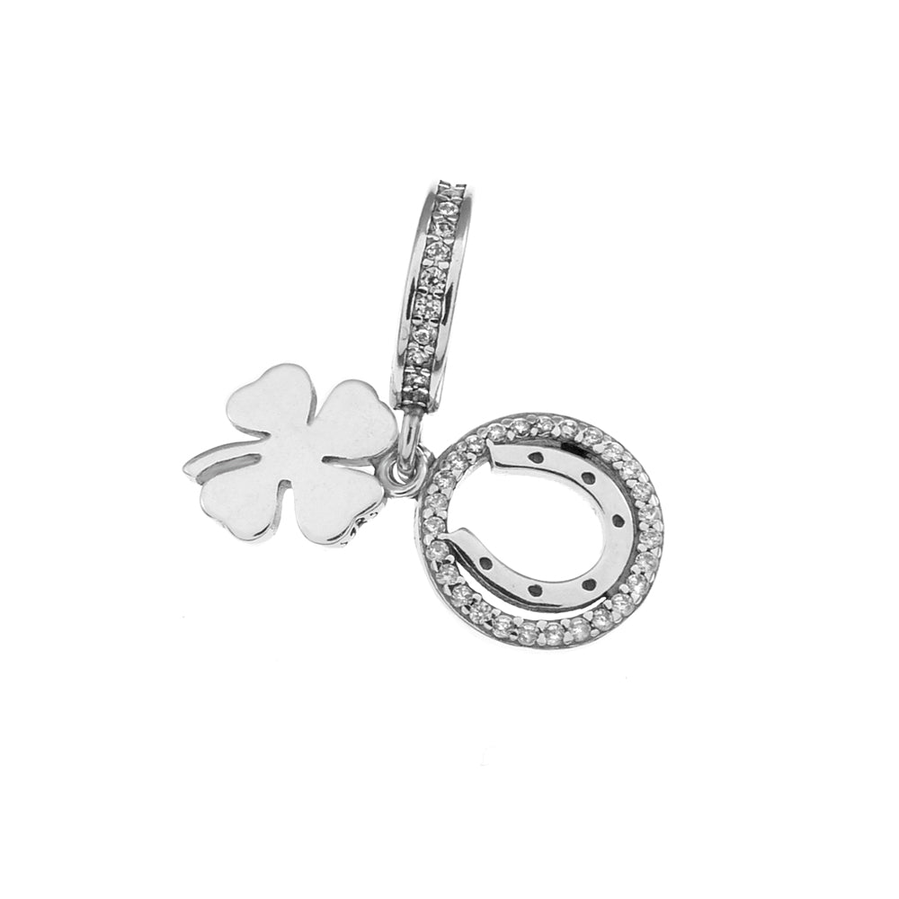 Sterling Silver Clover Horseshoe Lucky Charm Pendant