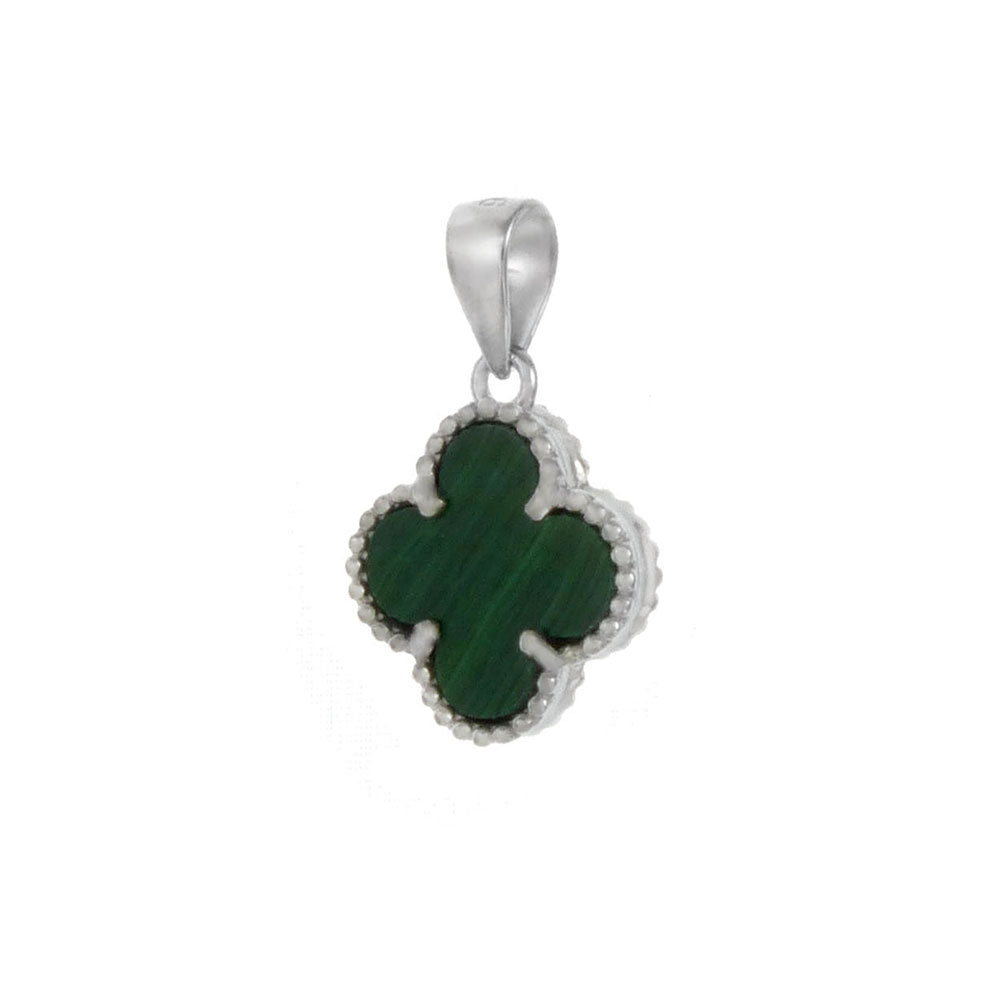 Malachite Clover Sterling Silver Rhodium Pendant