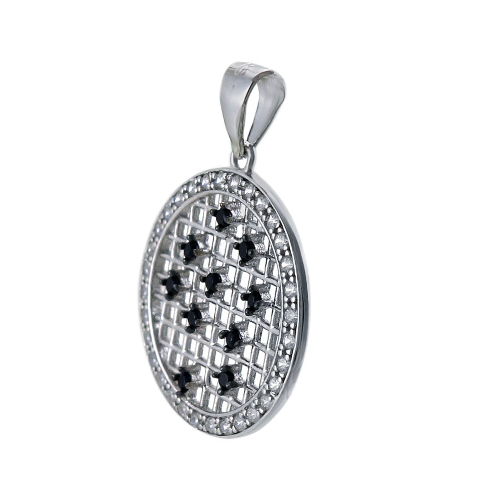 Sterling Silver Black Clear CZ Round Pendand