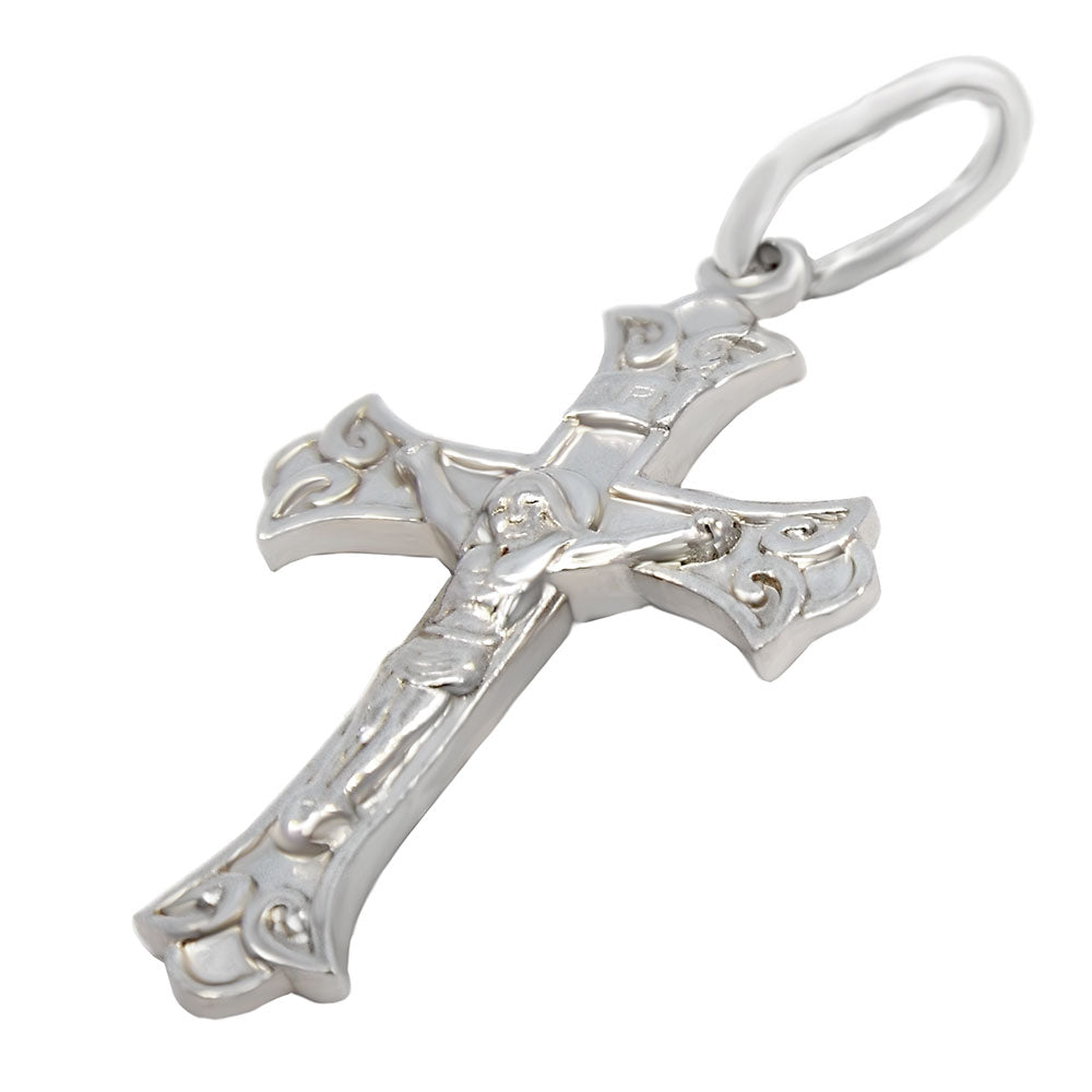 Crucifix Cross Sterling Silver Rhodium Pendant