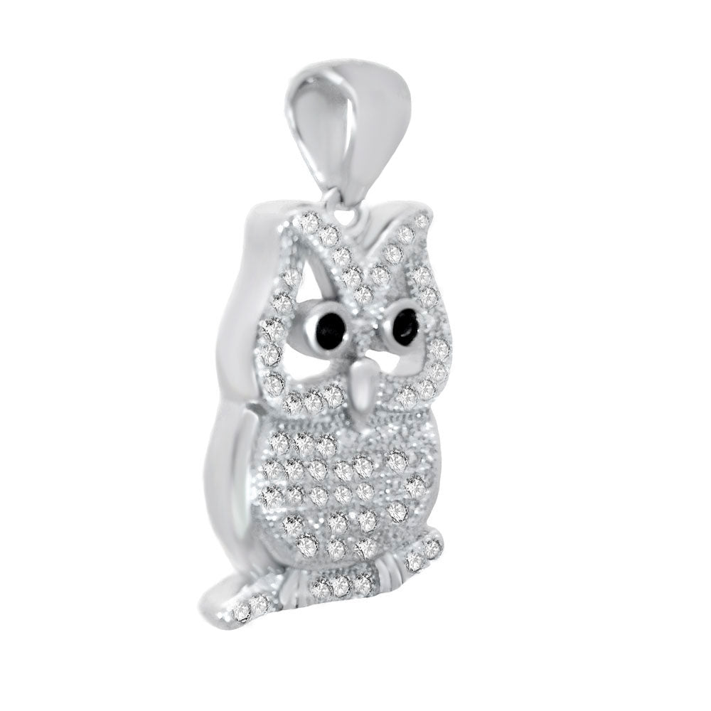 Sterling Silver Pave CZ Owl Pendant