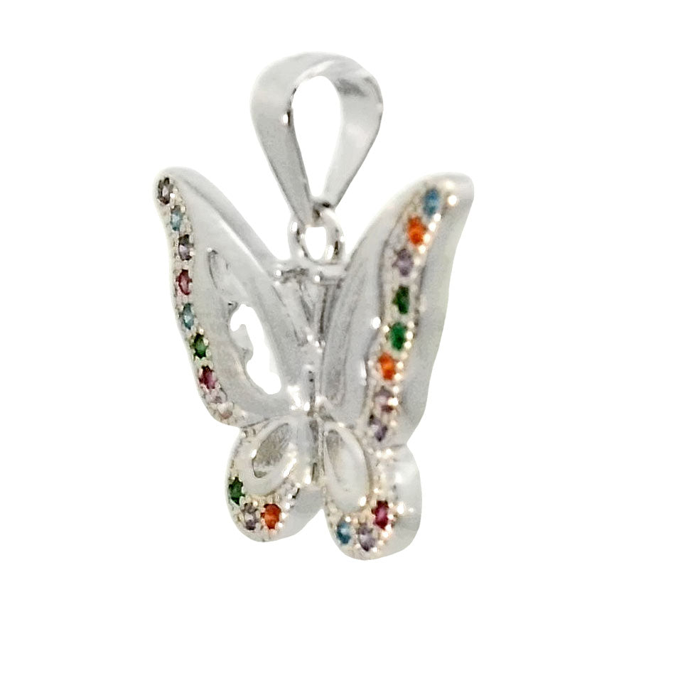 Multi Color Cubic Zirconia Butterfly Rhodium Pendant