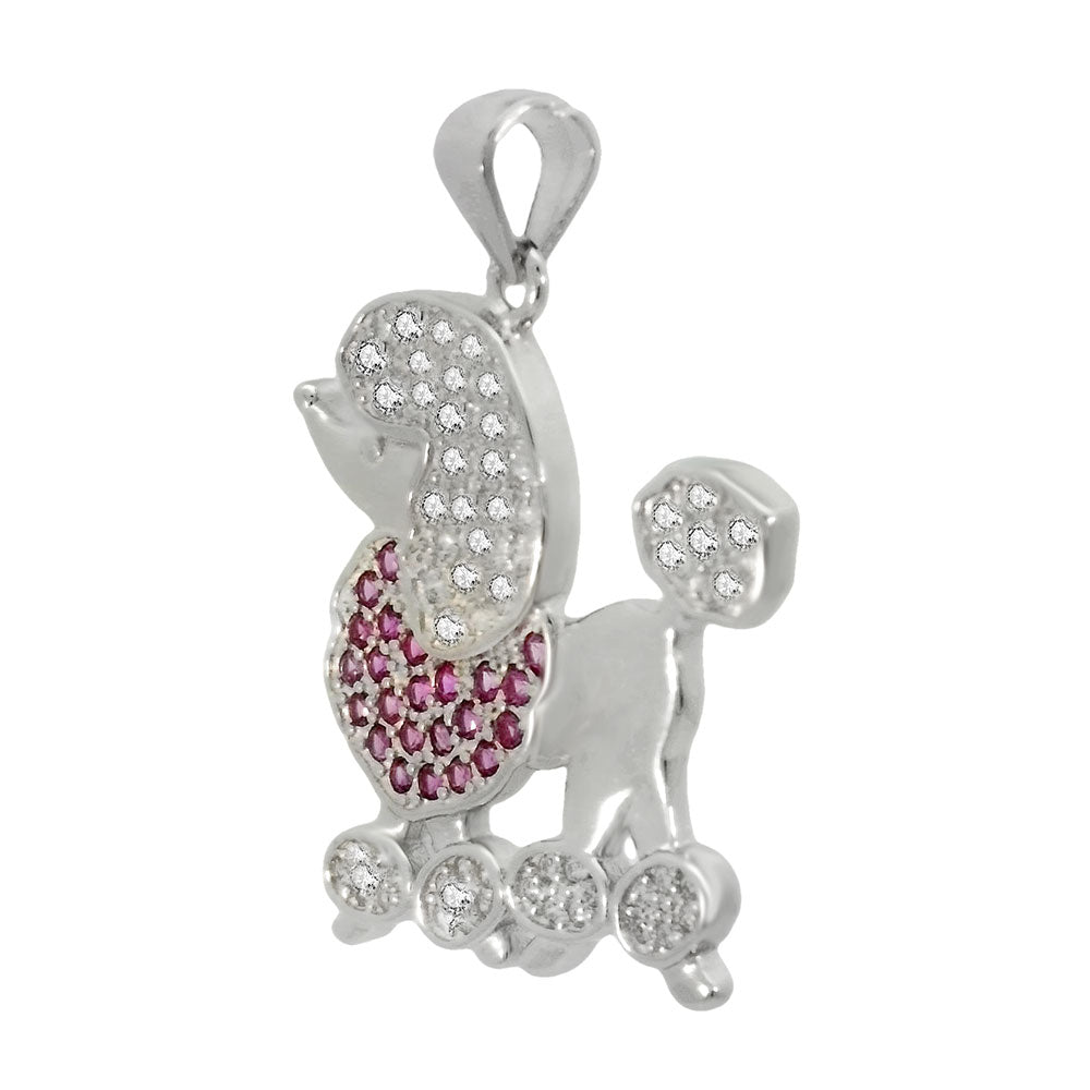 Poodle Ruby Red/White CZ Pendant