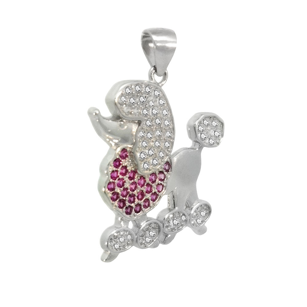 Poodle Ruby Red/White CZ Pendant