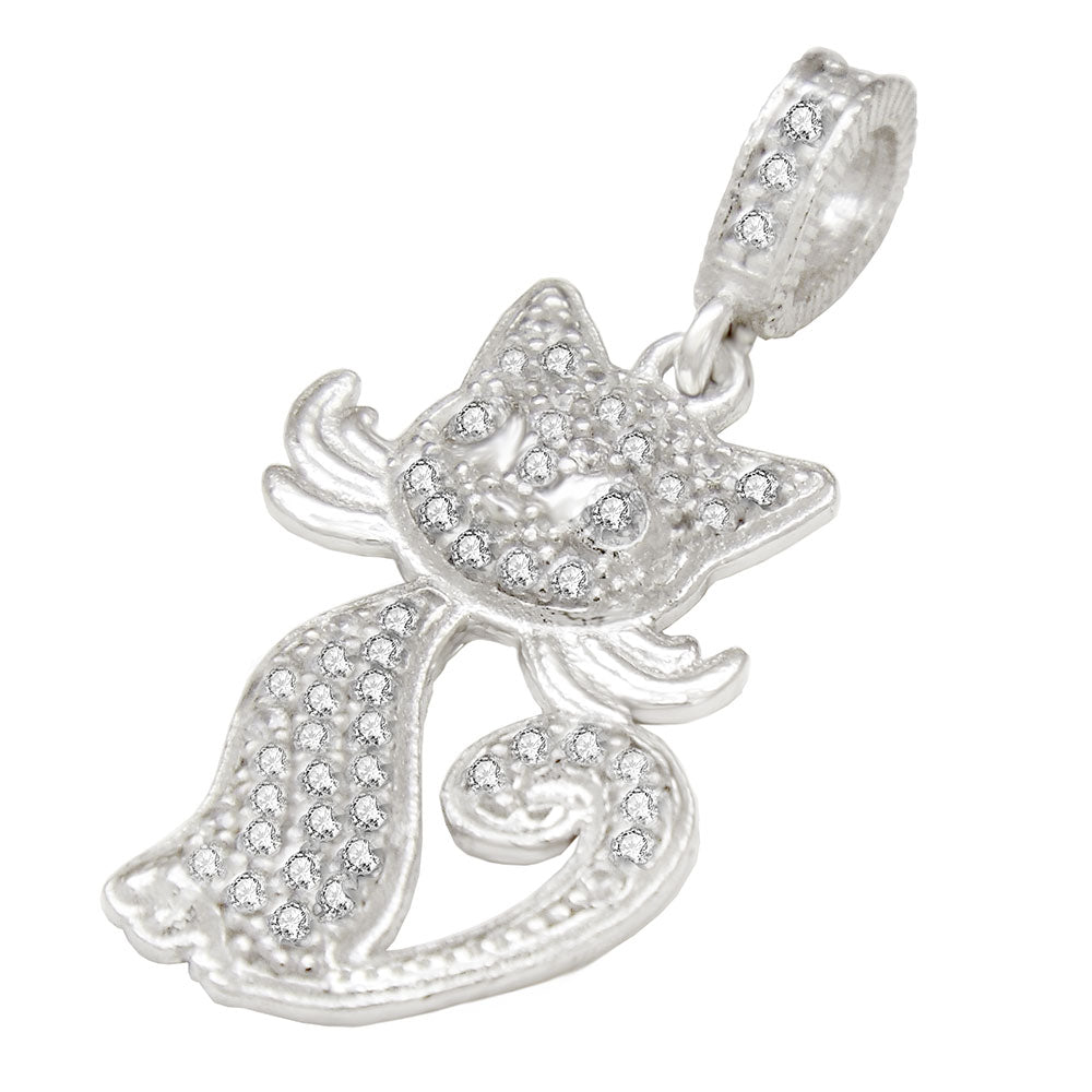 Sterling Silver Micro Pave CZ Cat Pendant