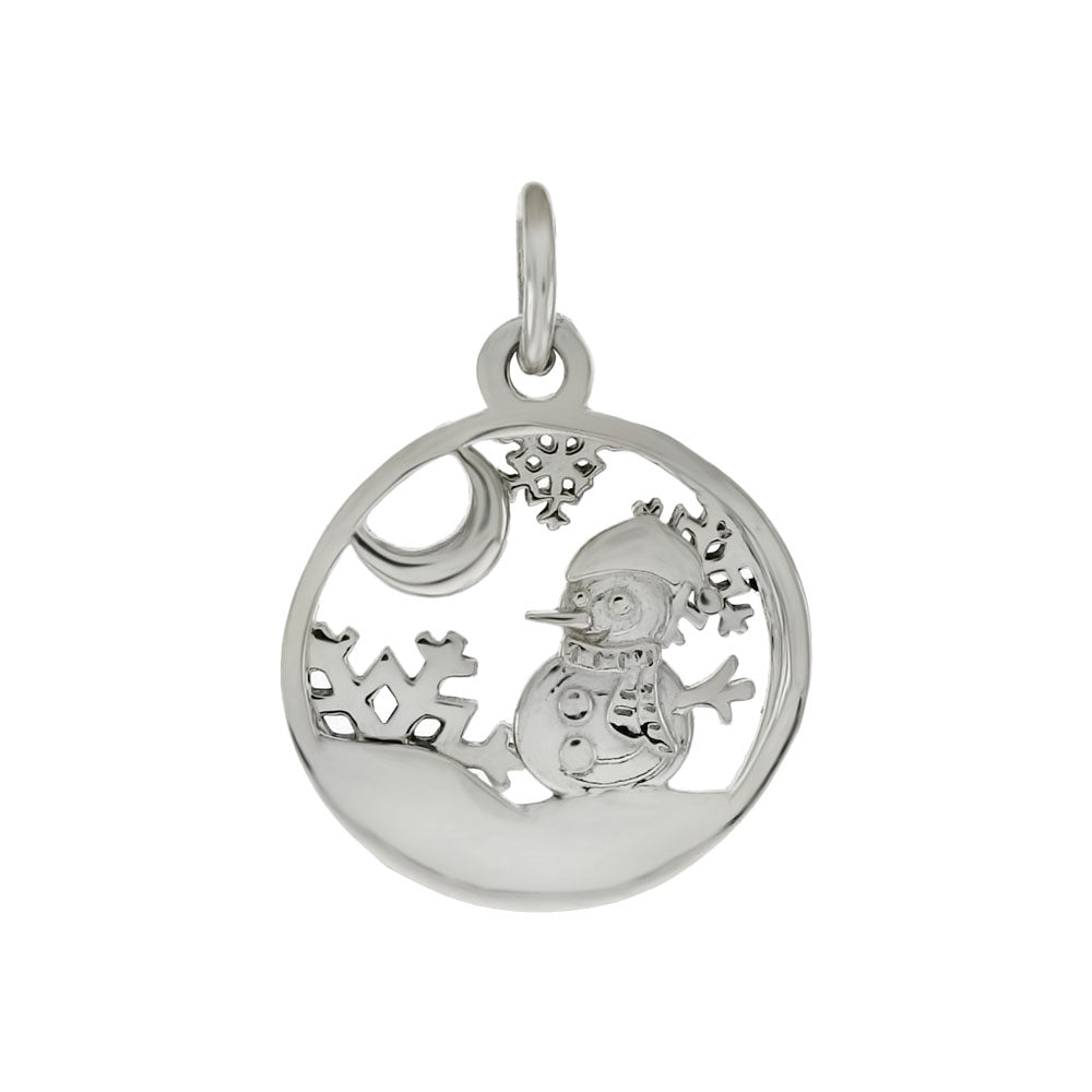 Sterling Silver High Polished Laser Cut Snowman Pendant