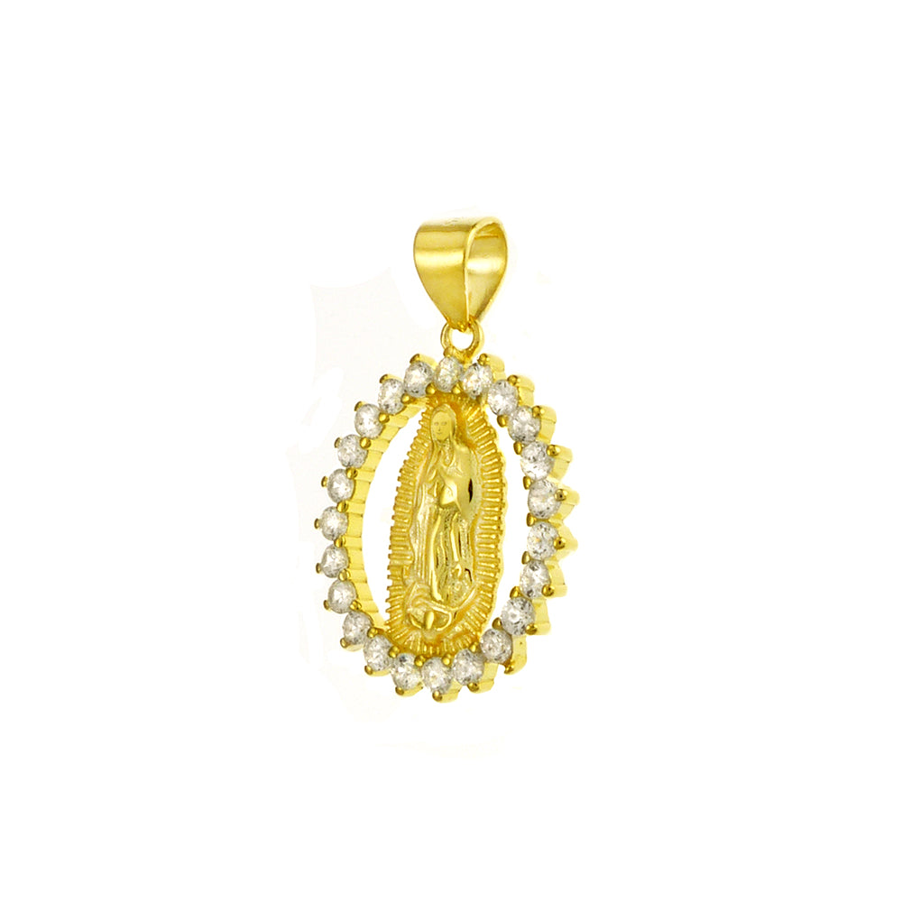 Lady of Guadalupe W Cubic Zirconia Gold Plated Sterling Silver Pendant