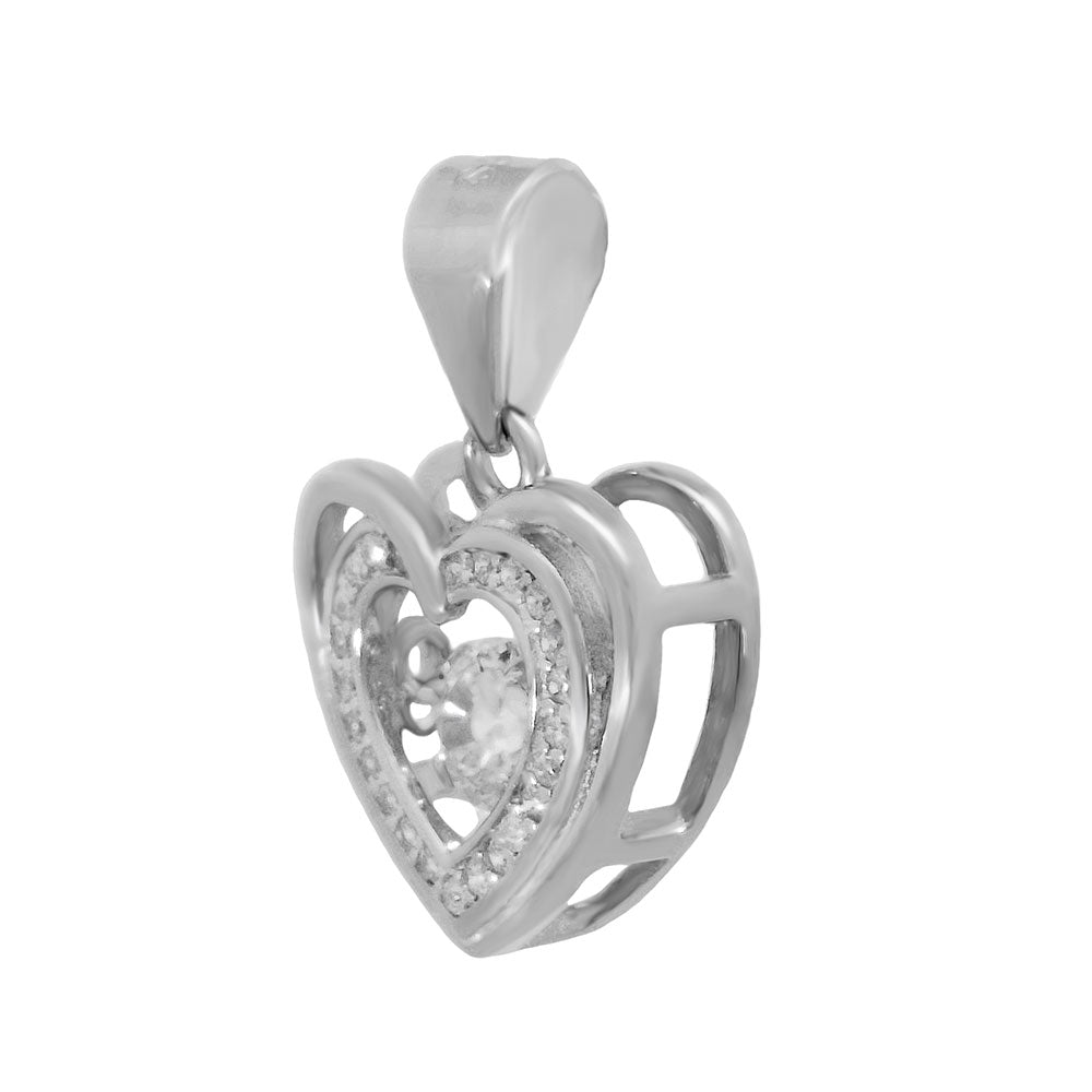 Sterling Silver CZ Heart Rhodium Pendant