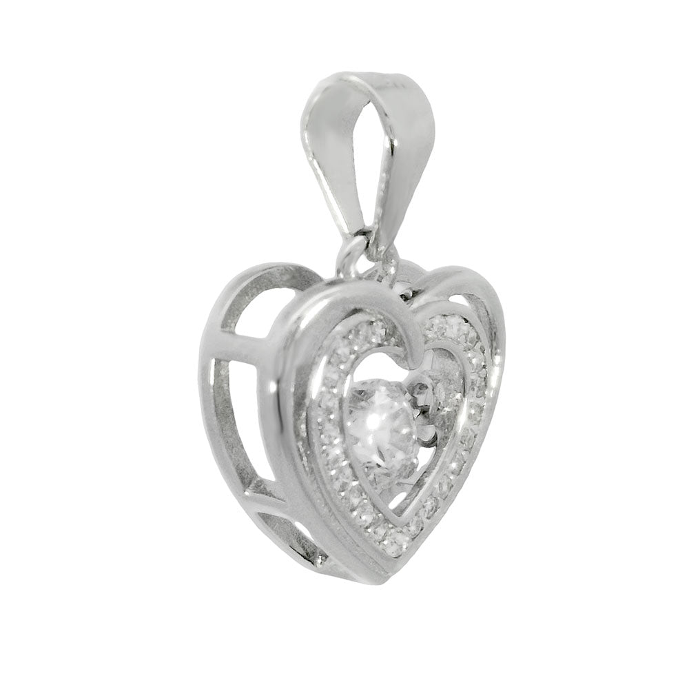 Sterling Silver CZ Heart Rhodium Pendant