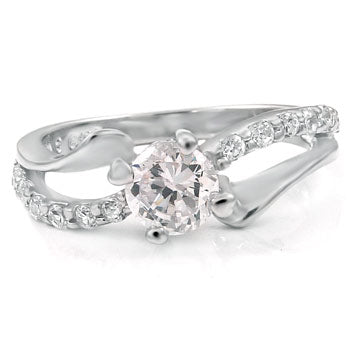 Round Cut Cubic Zirconia Split Shank Engagement Ring (6mm)