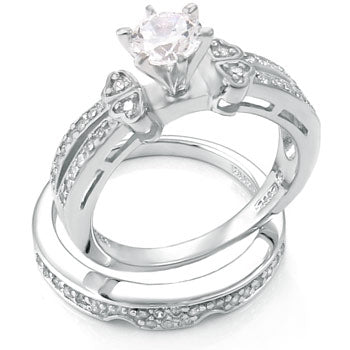 Sterling Silver 6mm Round Cubic Zirconia Wedding Ring Set