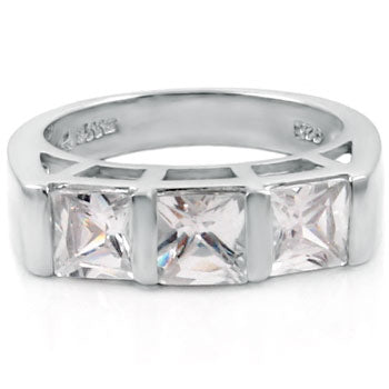 Sterling Silver Cubic Zirconia Princess Cut CZ Band Ring