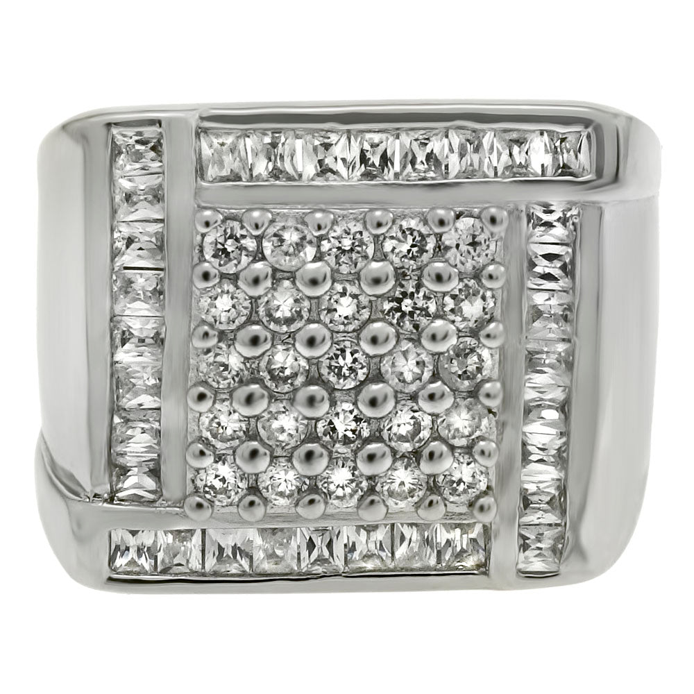 Princess Cut Round Cubic Zirconia Sterling Silver Men Ring