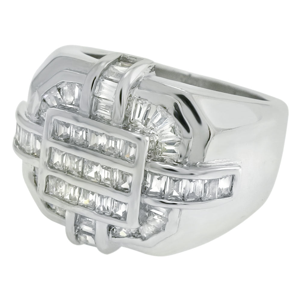 Sterling Silver Baguette CZ Men Ring