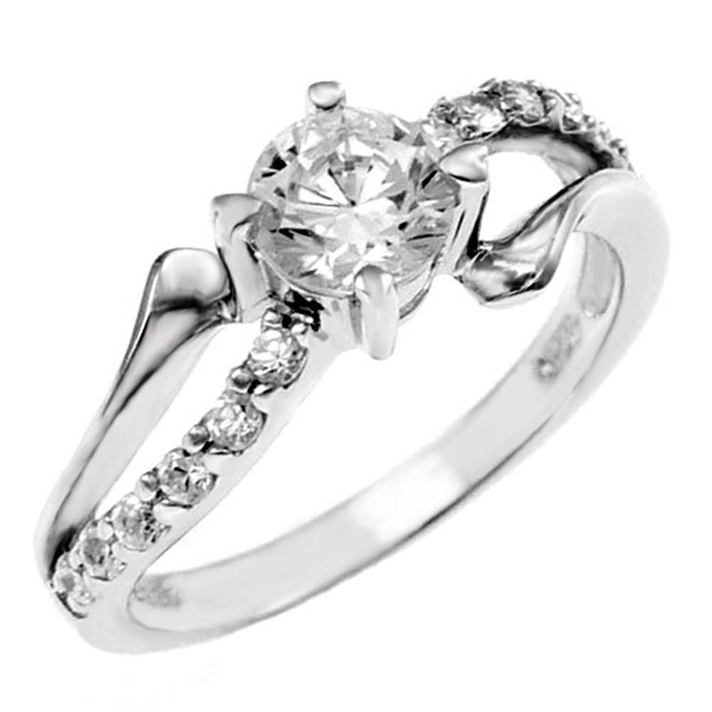 Round Cut Cubic Zirconia Split Shank Engagement Ring (6mm)