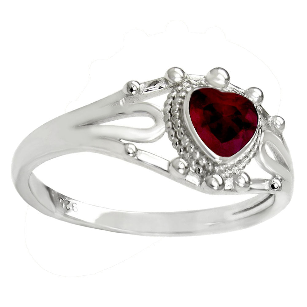 Garnet CZ Heart Sterling Silver Rhodium Baby Ring