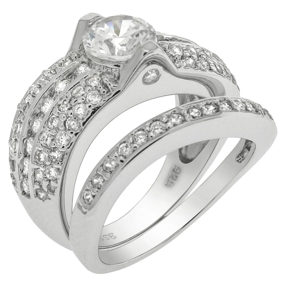 Sterling Silver 6mm Round Cubic Zirconia 2 Rings Set