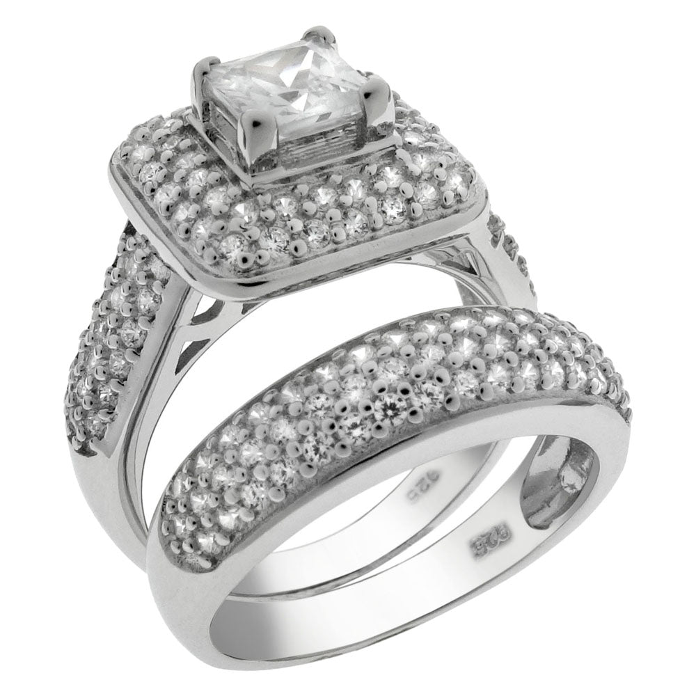 5x 5 Princess Cut CZ Wedding Ring Set