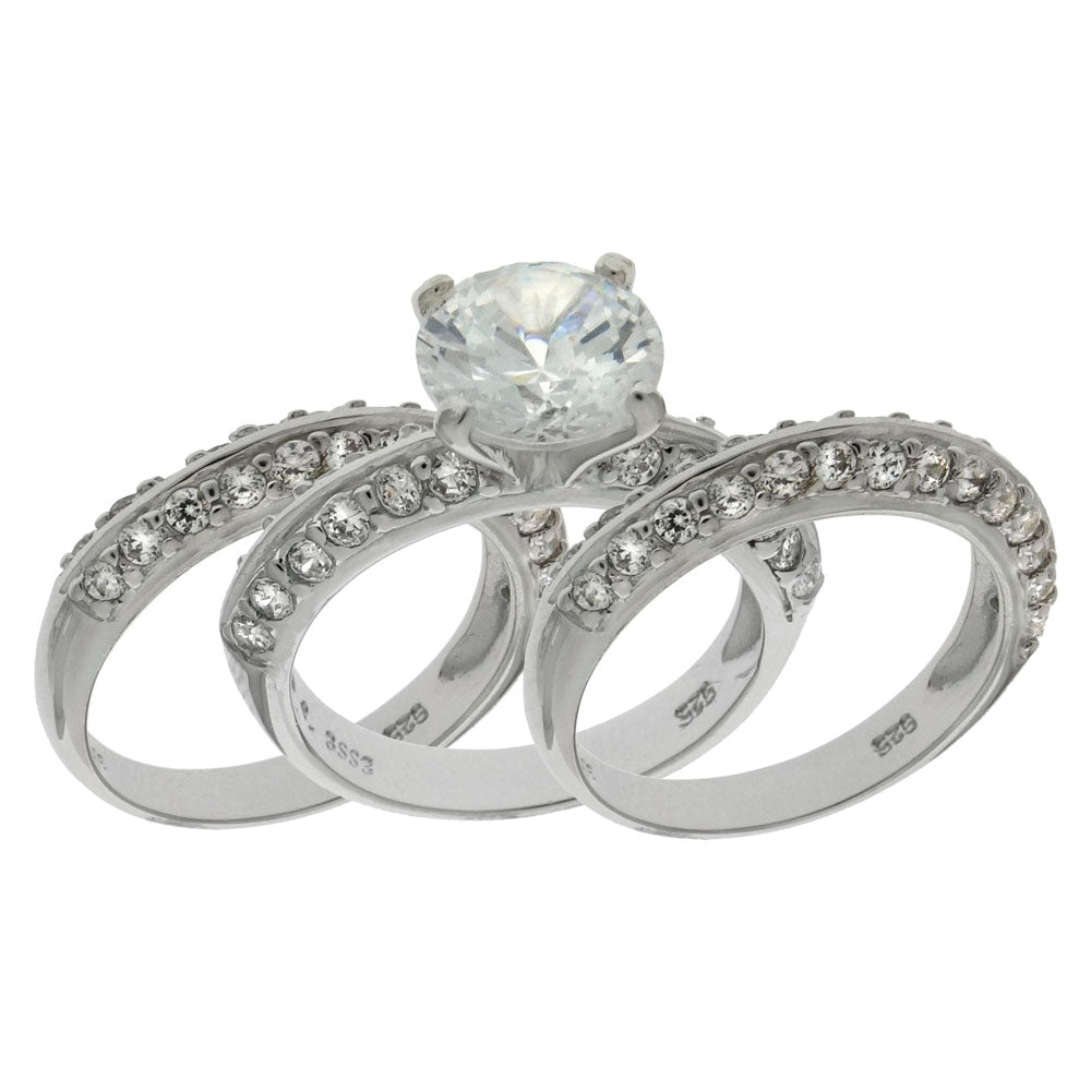 7.5mm Round CZ 3 pcs Wedding Ring Set