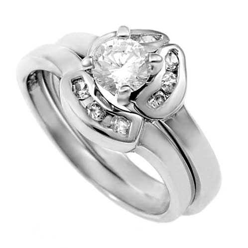 Sterling Silver 6mm Round Cubic Zirconia 2 Rings Set