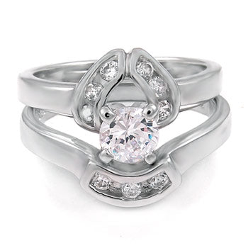 Sterling Silver 6mm Round Cubic Zirconia 2 Rings Set