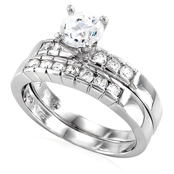 Sterling Silver 6mm Round Cubic Zirconia Wedding Ring Set