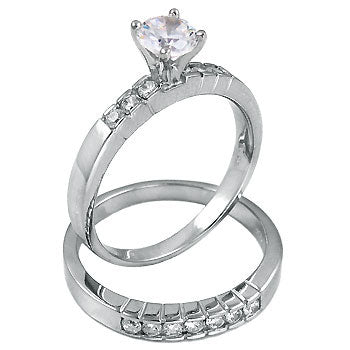 Sterling Silver 6mm Round Cubic Zirconia Wedding Ring Set