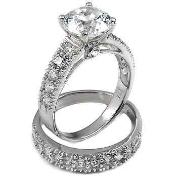 Sterling Silver 8mm Round Cubic Zirconia Wedding Ring Set