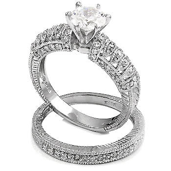 Sterling Silver Cubic Zirconia Vintage Wedding Ring Set