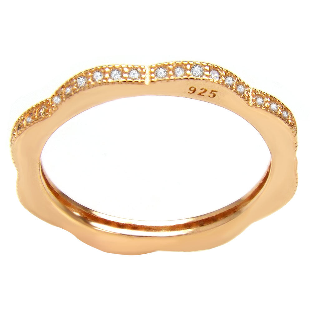 Eternity Curved CZ in Rose Plated Sterling Silver Wedding Band Ring