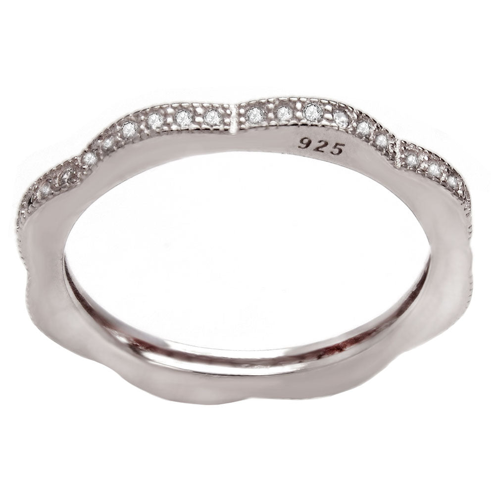 Eternity Curved CZ Rhodium Band Ring