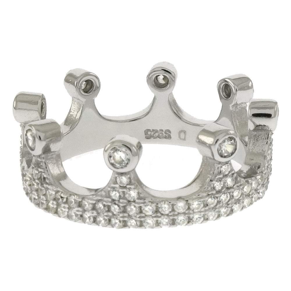 Micro Pave CZ Crown Ring Sterling Silver Rhodium