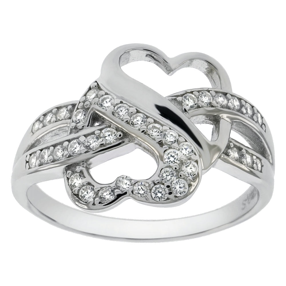 Sterling Silver Double Hearts Shape Infinity Ring