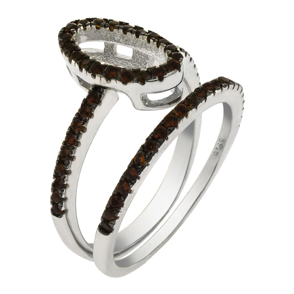 Nano Stone Sterling Silver Rhodium Ring Set