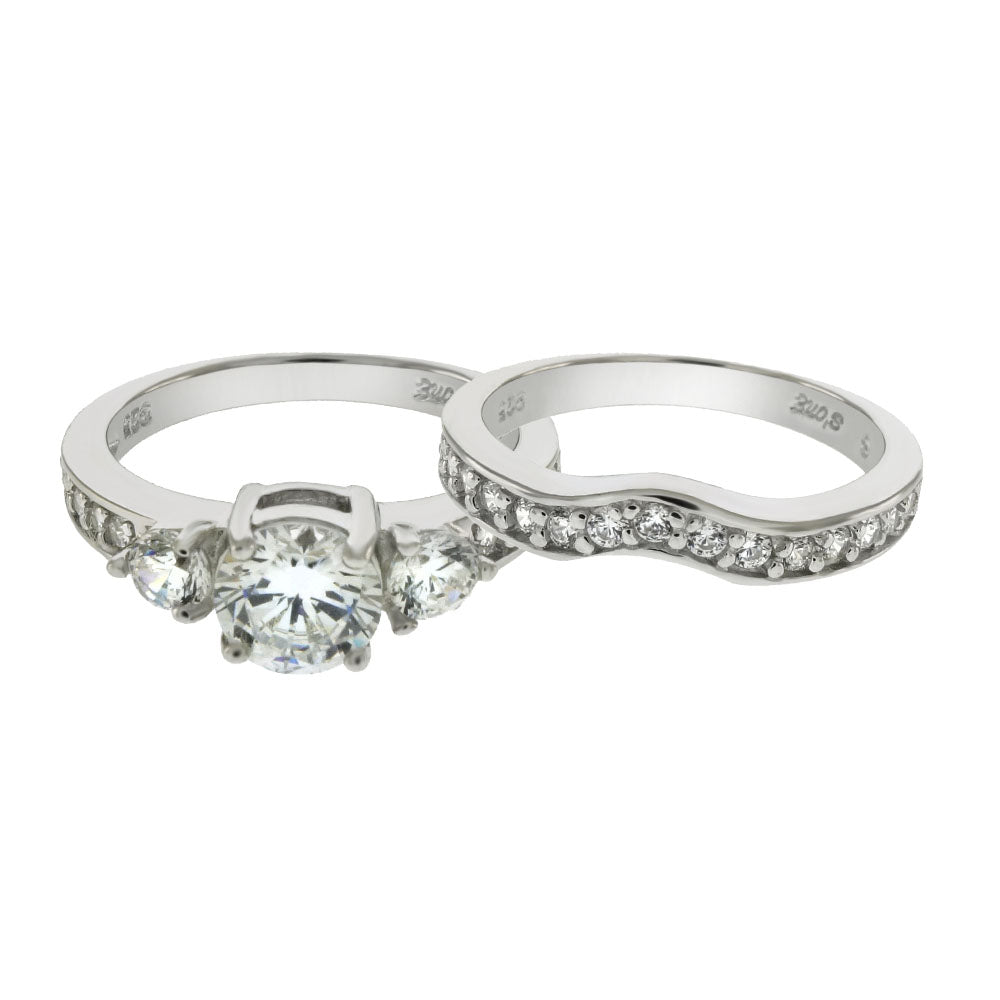 Sterling Silver 6mm Round Cubic Zirconia Wedding Ring Set