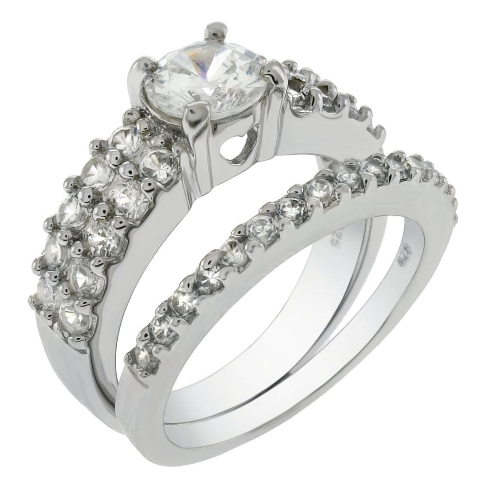 Sterling Silver 6mm Round Cubic Zirconia 2 Rings Set