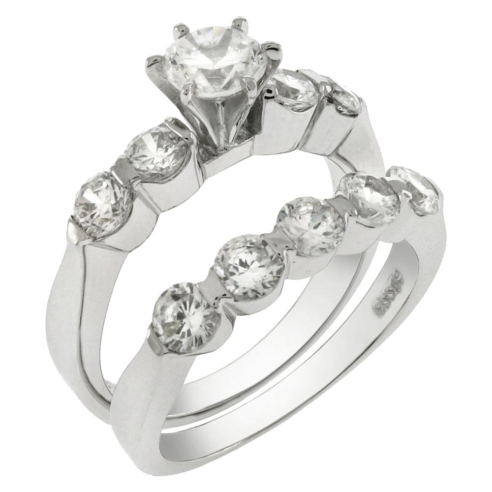 Sterling Silver Cubic Zirconia Wedding Ring Set