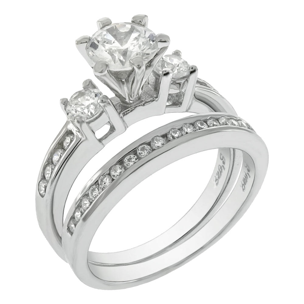 Sterling Silver Round Cubic Zirconia Wedding Ring Set