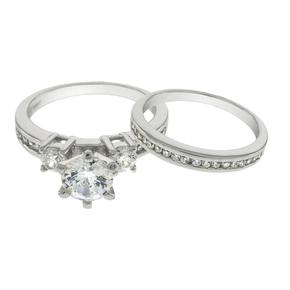 Sterling Silver Round Cubic Zirconia Wedding Ring Set