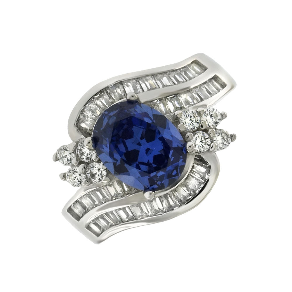 Oval Simulated Tanzanite W Cubic Zirconia Cocktail Ring In Sterling Silver