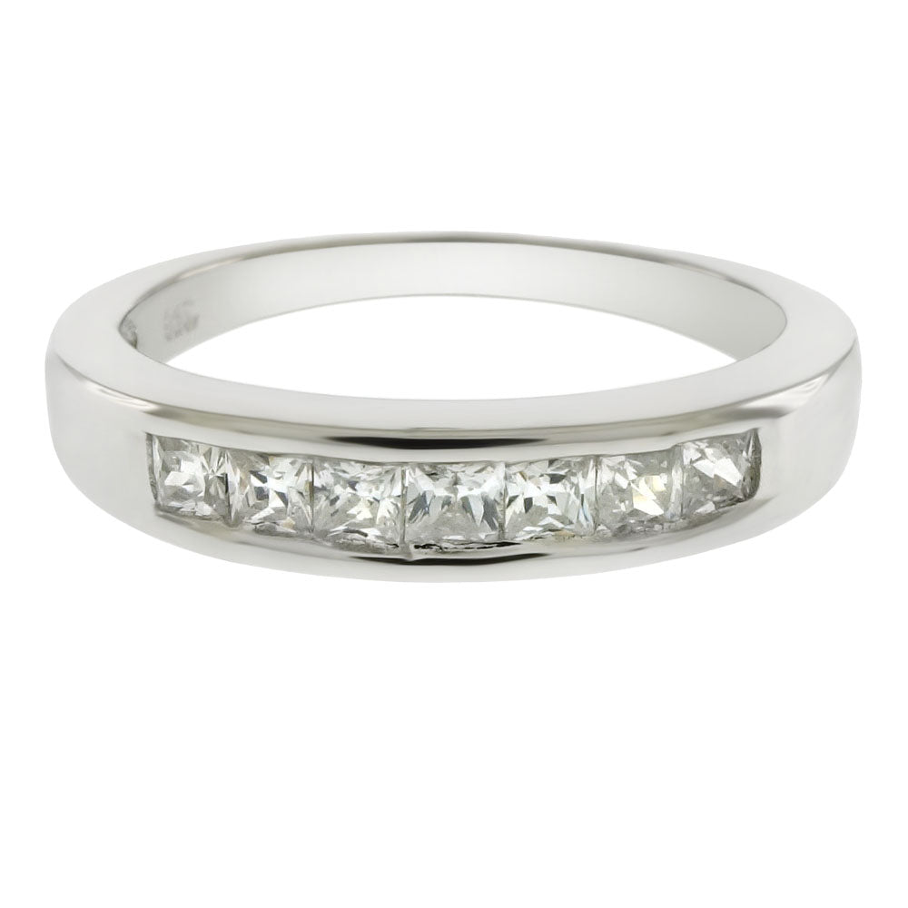 Princess Cut Cubic Zirconia Rhodium Wedding Band Ring