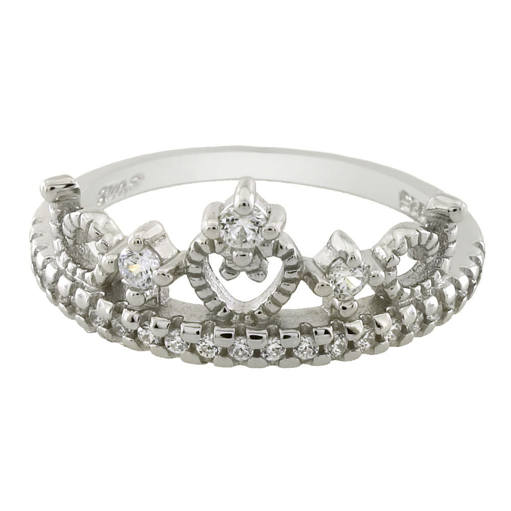 Sterling Silver Crown Pave CZ Ring